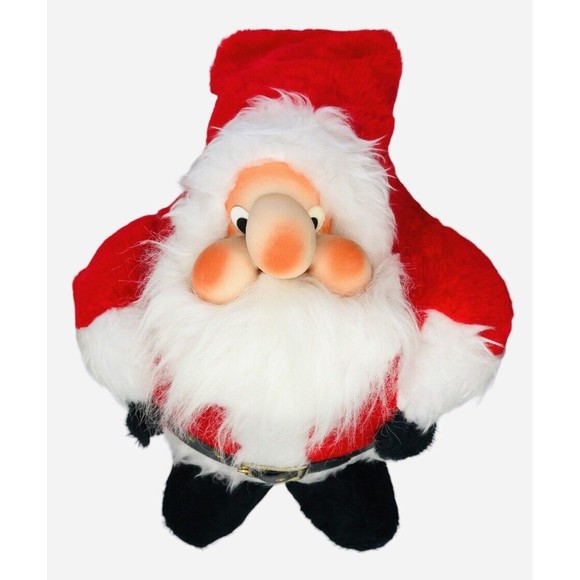 Vintage Santa Plush Christmas Doll Rennoc 1982 Stuffed Figure Gnome Rubber Face - Picture 1 of 8